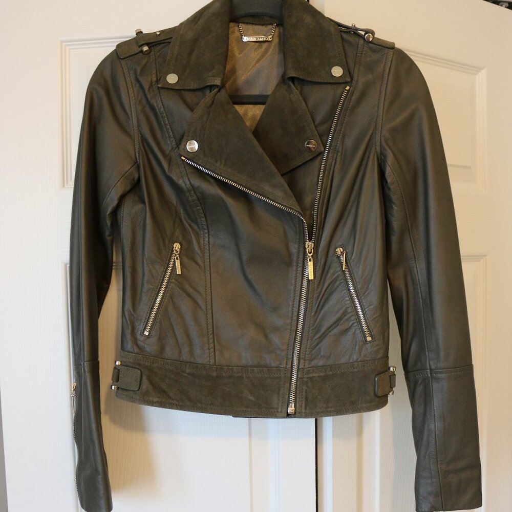 Marciano Olive Green Leather Moto Jacket Size 0